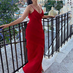 Women's Ruffle Maxi Dress Sleeveless with V-neck and Slim Fit - 5
