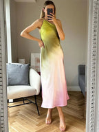 Women's One-Shoulder Ombre Maxi Dress with Asymmetric Neckline - 8