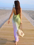 Women's One-Shoulder Ombre Maxi Dress with Asymmetric Neckline - 3