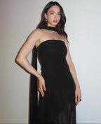 Women's Asymmetric Maxi Dress with Sheer Overlay and Halter Neck - 9