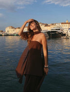 Women's Asymmetric Maxi Dress with Sheer Overlay and Halter Neck - 15