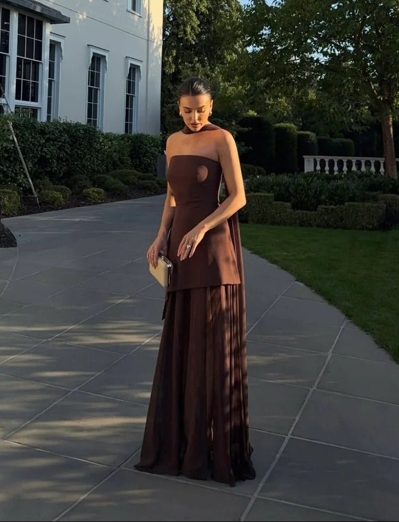 Women's Asymmetric Maxi Dress with Sheer Overlay and Halter Neck - 16