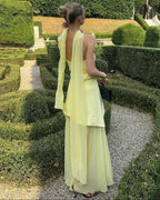 Women's Asymmetric Maxi Dress with Sheer Overlay and Halter Neck - 3