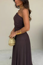 Women's Off-Shoulder Maxi Dress with Ruched Bodice and A-Line Skirt - 11