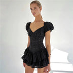 Women's Corset Dress with Sweetheart Neckline and Tiered Ruffle Hem - 8