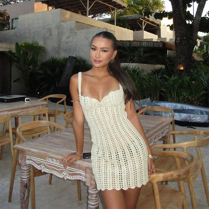 Women's Sleeveless Backless Dress with Cut-Out Detail and Bodycon Fit - White