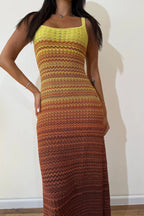 Women's Knit Maxi Dress Sleeveless with Scoop Neck and Ombre Pattern - 6