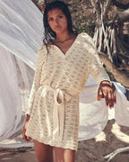 Women's Crochet Dress with V-Neck and Belted Waist - 8