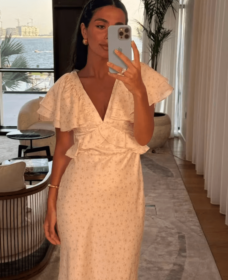 Women's Midi Dress with Ruffle Sleeves and V-Neck - 5