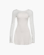Women's Mini Dress Long Sleeve with Open Back and A-line Skirt - 3