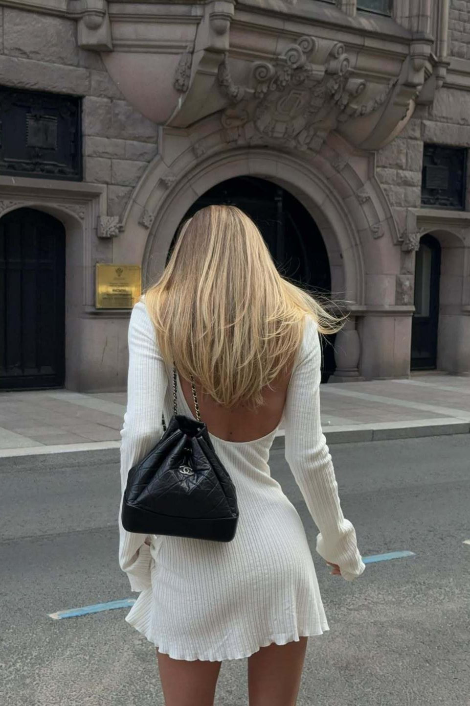 Women's Mini Dress Long Sleeve with Open Back and A-line Skirt - 6