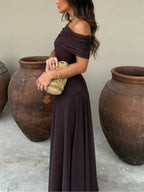 Women's Off-Shoulder Maxi Dress with Flowing Silhouette - 5