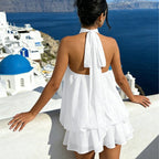 Women's Halter Mini Dress Backless with A-Line Silhouette - 4
