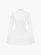 Women's Backless Mini Dress with Long Sleeves and A-line Silhouette - 6