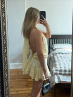 Women's Halter Neck Backless Mini Dress with Ruffled Hem - 4