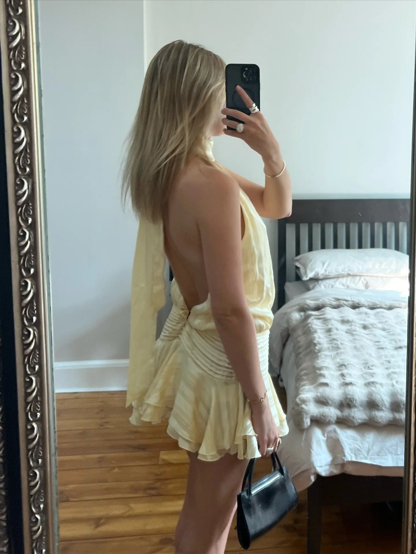 Women's Halter Neck Backless Mini Dress with Ruffled Hem - 4