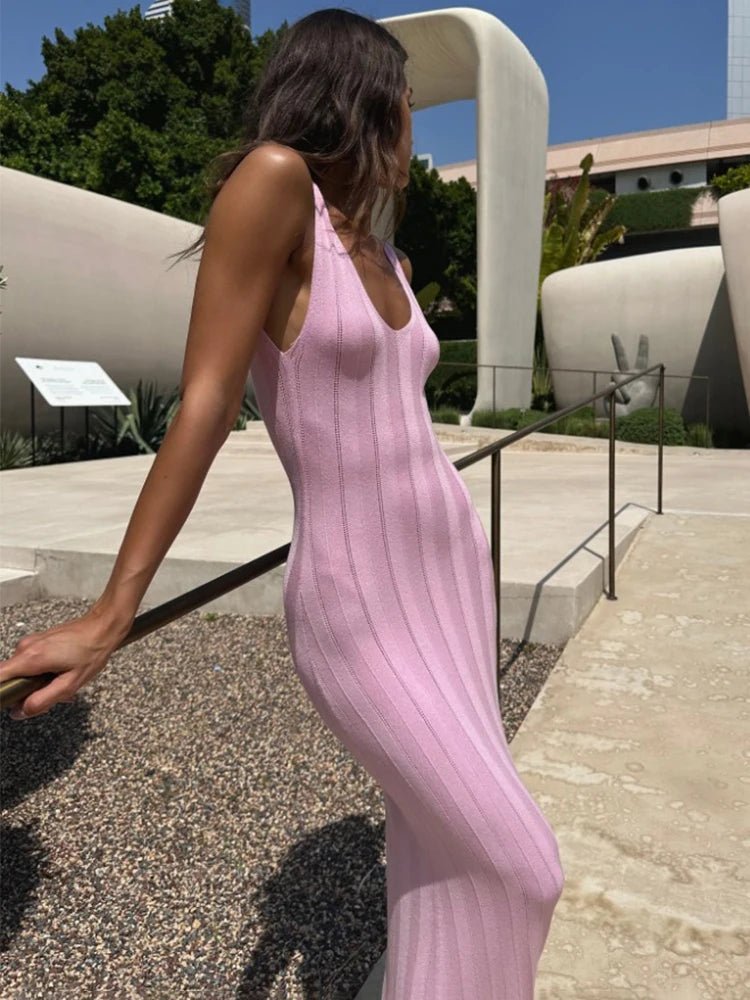 Women's Maxi Dress Sleeveless Open Back with V-Neck and Bodycon Silhouette - 14