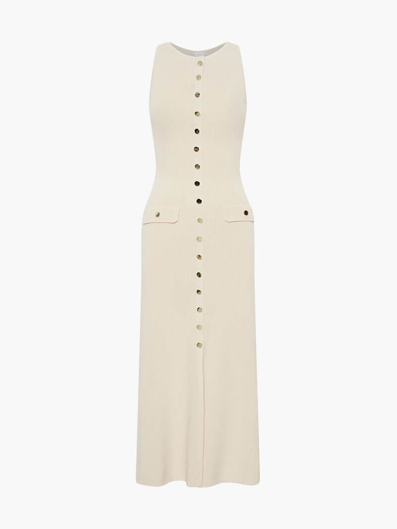 Women's Maxi Dress Sleeveless with Round Neck and Front Buttons - 2