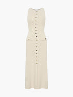 Women's Maxi Dress Sleeveless with Round Neck and Front Buttons - 2
