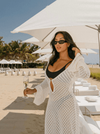 Women's Crochet Maxi Dress with V-Neck and Long Sleeves - 10