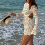 Women Beach Cover-Up Dress Backless with Long Sleeves - 2