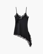 Women's Mini Dress Asymmetric with Lace Trim - 11