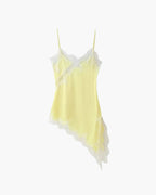 Women's Mini Dress Asymmetric with Lace Trim - 14