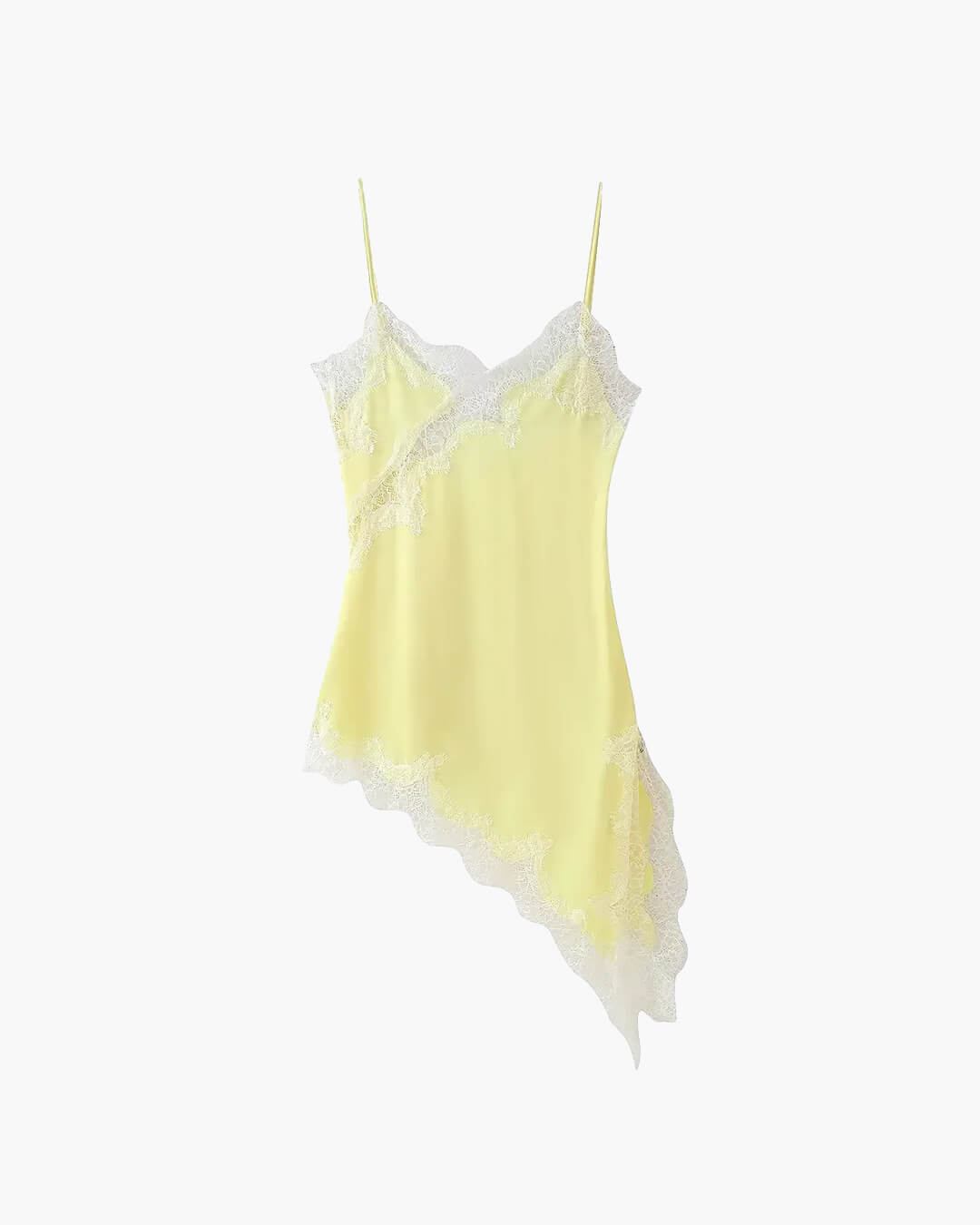 Women's Mini Dress Asymmetric with Lace Trim - 14