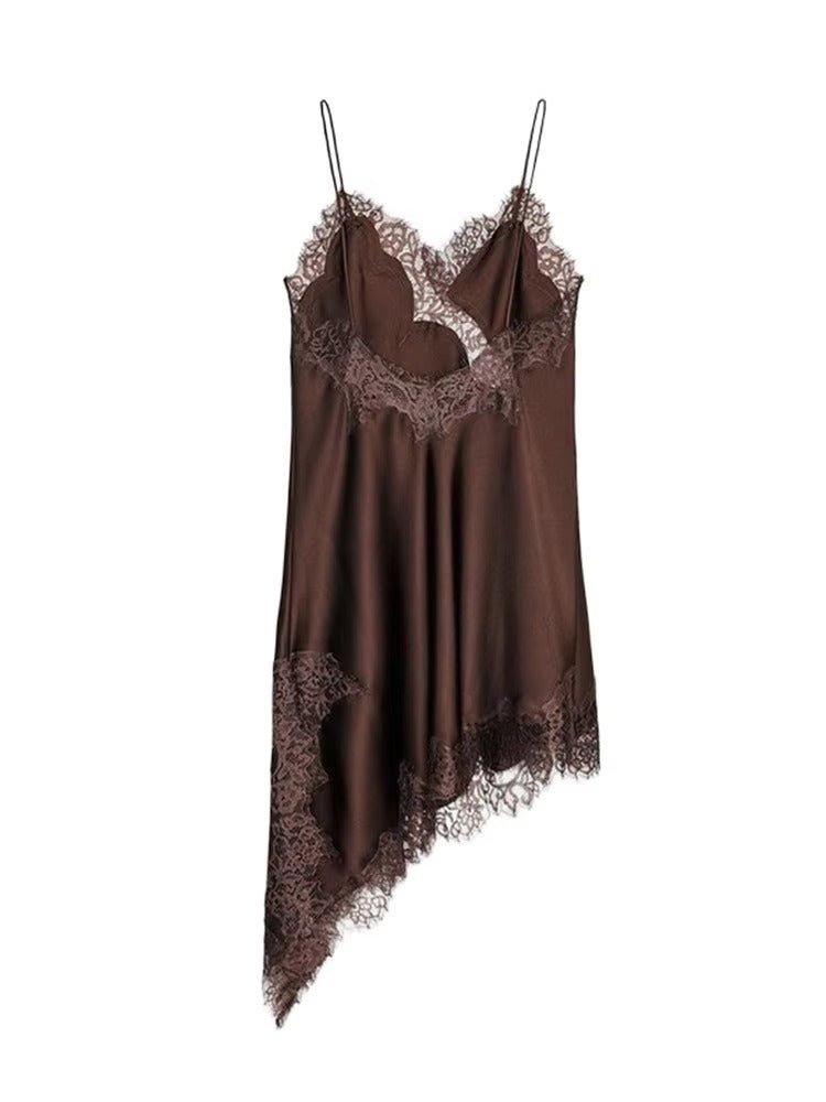 Women's Mini Dress Asymmetric with Lace Trim - 3