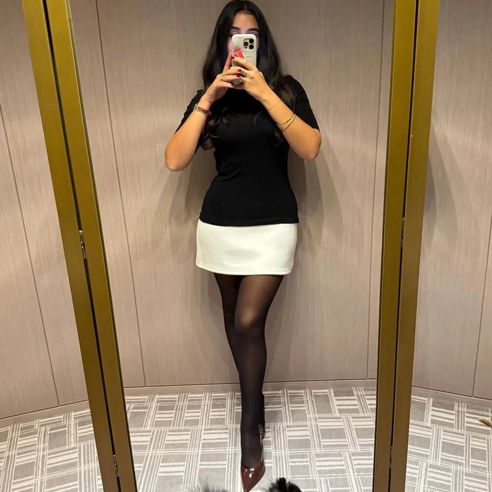 Women's High Neck Mini Dress with Short Sleeves and Slim Fit - 5