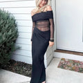 Women's Maxi Dress Off-Shoulder Mesh with Long Sleeves - Black