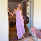 Women's Halter Maxi Dress with Ruffles and A-Line Silhouette - 14