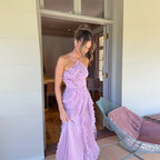 Women's Halter Maxi Dress with Ruffles and A-Line Silhouette - 15