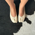 Women's Split Toe Ballet Flats with Cushioned Footbed - Beige