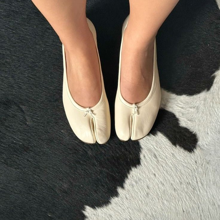 Women's Split Toe Ballet Flats with Cushioned Footbed - Beige