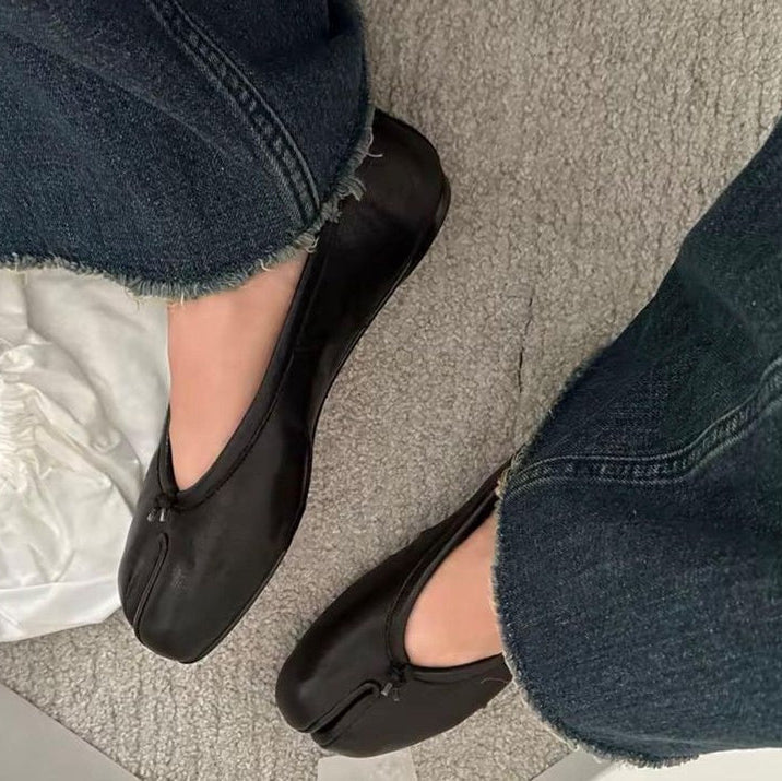 Women's Split Toe Ballet Flats with Cushioned Footbed - Black