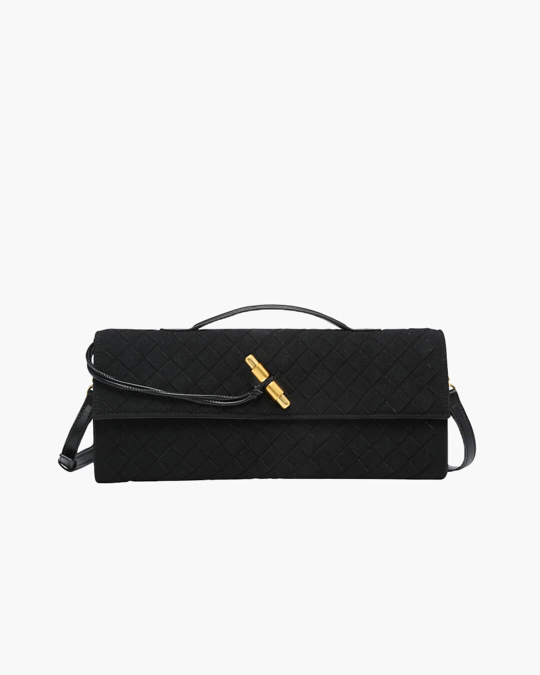 Women's Woven Shoulder Bag with Gold Knot Detail - Black
