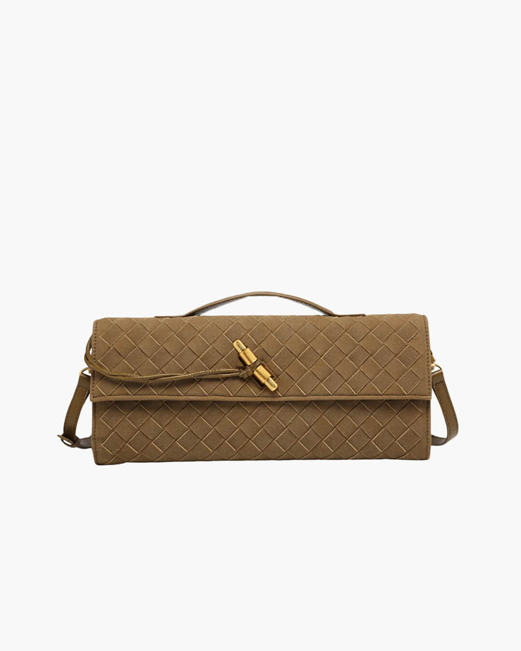 Women's Woven Shoulder Bag with Gold Knot Detail - Brown