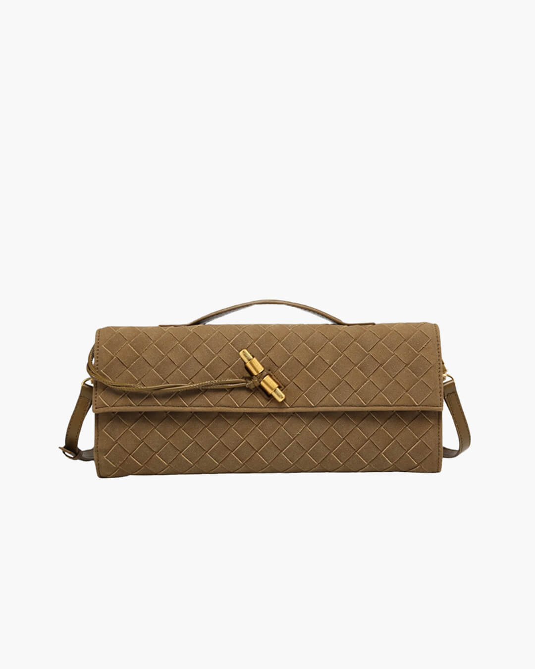 Women's Woven Shoulder Bag with Gold Knot Detail - Brown