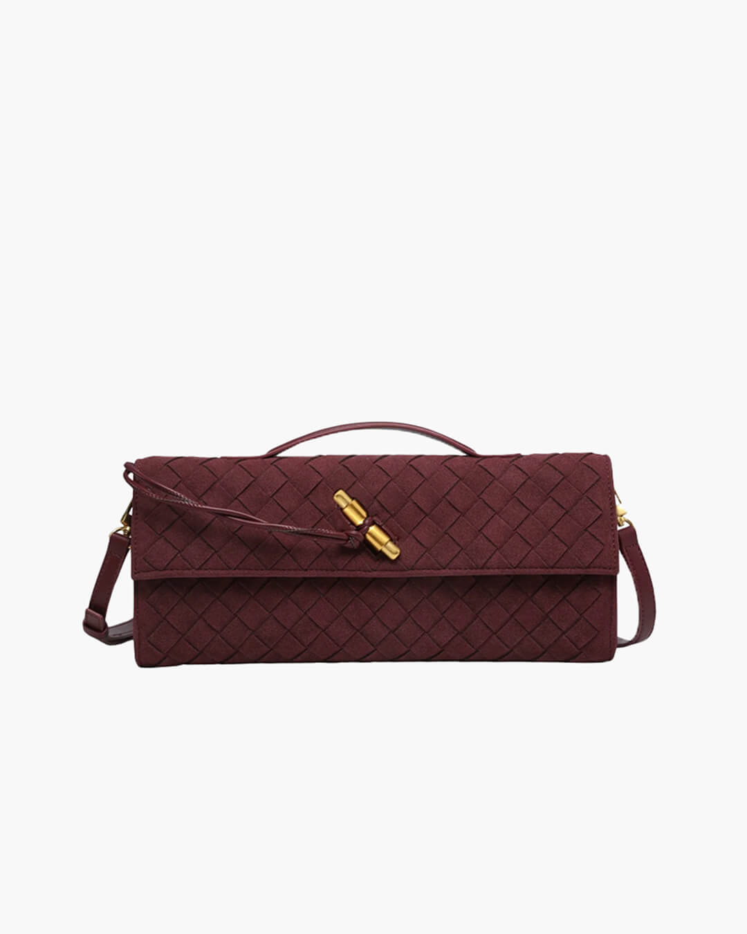 Women's Woven Shoulder Bag with Gold Knot Detail - Burgundy