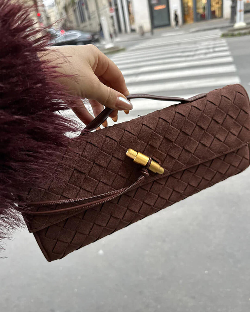 Women's Woven Shoulder Bag with Gold Knot Detail - 4