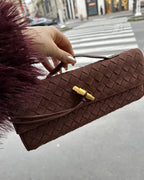 Women's Woven Shoulder Bag with Gold Knot Detail - 4