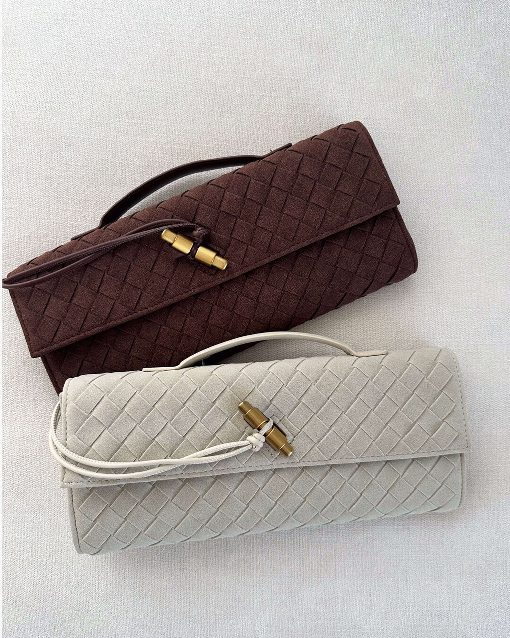 Women's Woven Shoulder Bag with Gold Knot Detail - 5