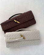 Women's Woven Shoulder Bag with Gold Knot Detail - 5