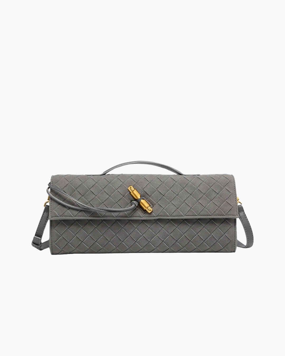 Women's Woven Shoulder Bag with Gold Knot Detail - Grey