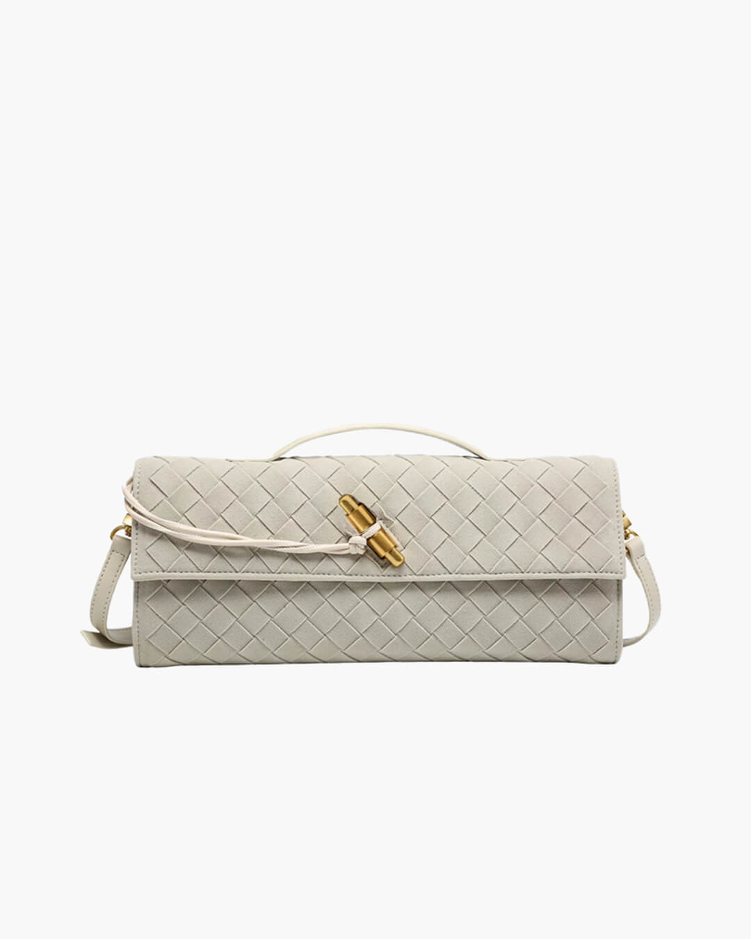Women's Woven Shoulder Bag with Gold Knot Detail - Cream
