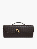 Woven Handbag with Knot and Gold Link Detail - Coffee