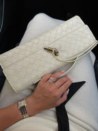 Woven Handbag with Knot and Gold Link Detail - 13