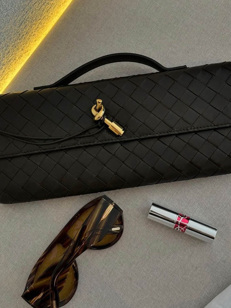 Woven Handbag with Knot and Gold Link Detail - 4