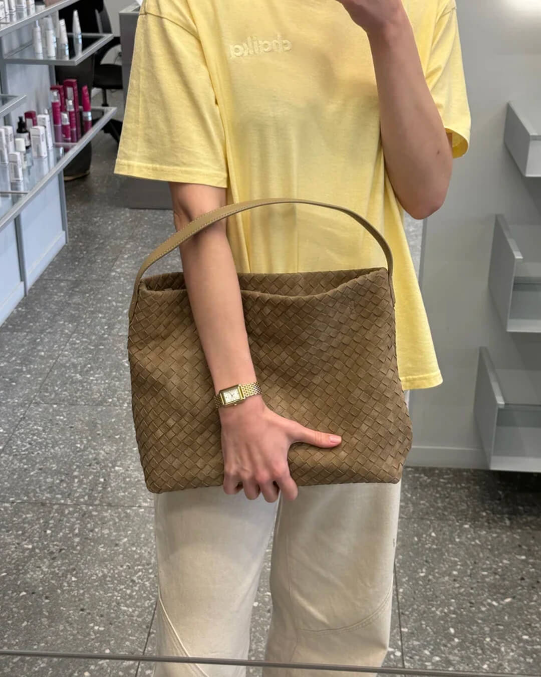 Women's Woven Tote Bag with Minimalist Silhouette - 17